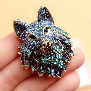 Betsey Johnson Wolf Crystal Blue Crystal Brooch